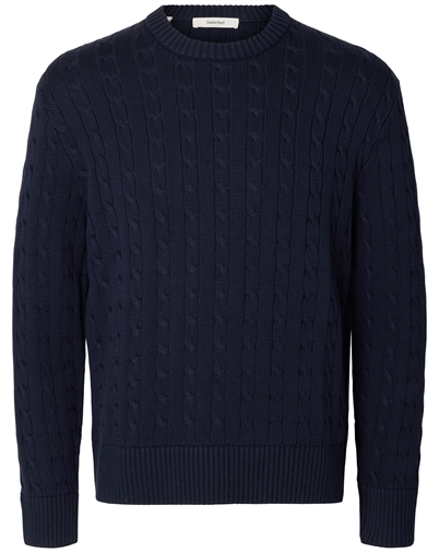 Selected - SLMBraun Knit Cable Crew - Navy Blazer